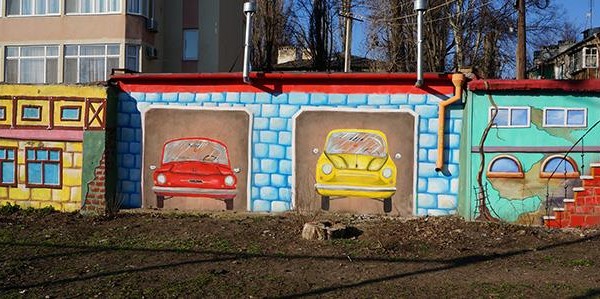 Художественная роспись фасадов гаражей в Одессе, 2012 | Aрт-студия «Peach»